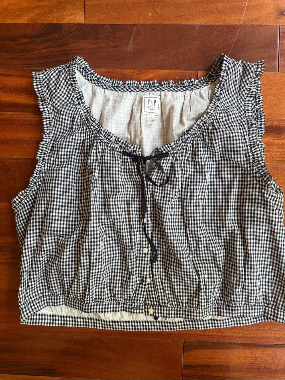 GAP X Doen Black & White Gingham Tie-Front Women’s Top